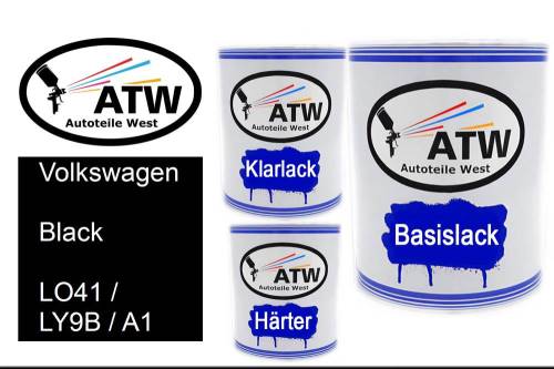 Volkswagen, Black, LO41 / LY9B / A1: 1L Lackdose + 1L Klarlack + 500ml Härter - Set, von ATW Autoteile West.